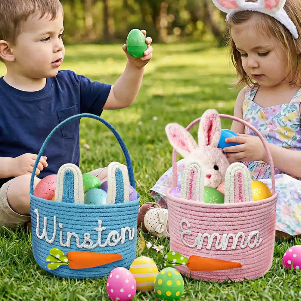 Custom Name With Carrot Bunny Ears - Personalized Easter Basket - Image 6