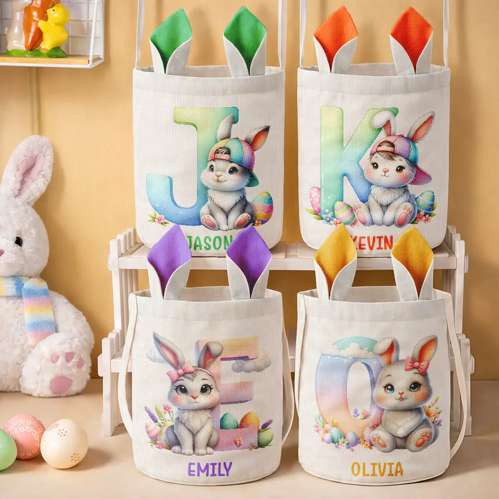 Custom Name With Easter Bunny Alphabet Letters - Personalized Bunny Ears Bucket Bag - Image 2