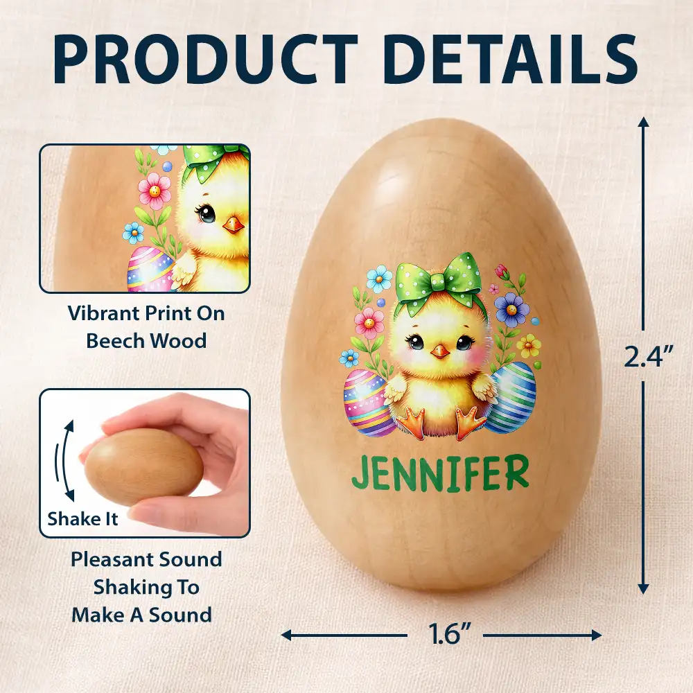 Custom Name With Watercolor Bunny Chicken - Personalized Musical Wooden Easter Egg Shaker - Image 5