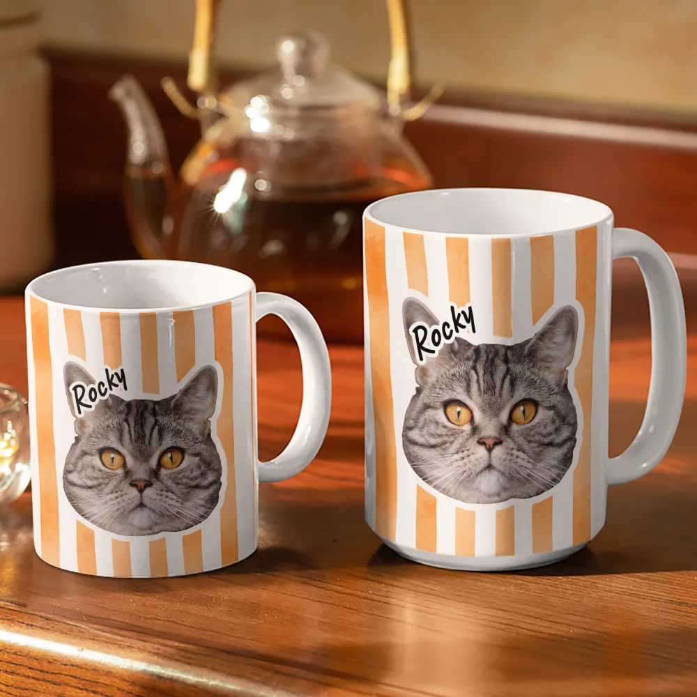 Custom Outline Photo For Couple Family Dog Cat With Colorful Stripes - Personalized White Edge-to-Edge Mug - Image 4