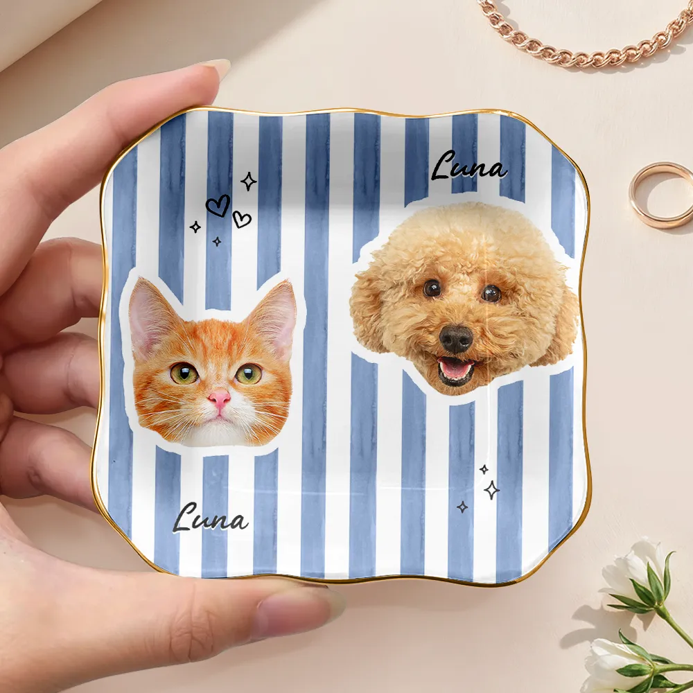 Custom Outline Photo Pet Portrait Stripe Style - Personalized Ring Dish - Image 4