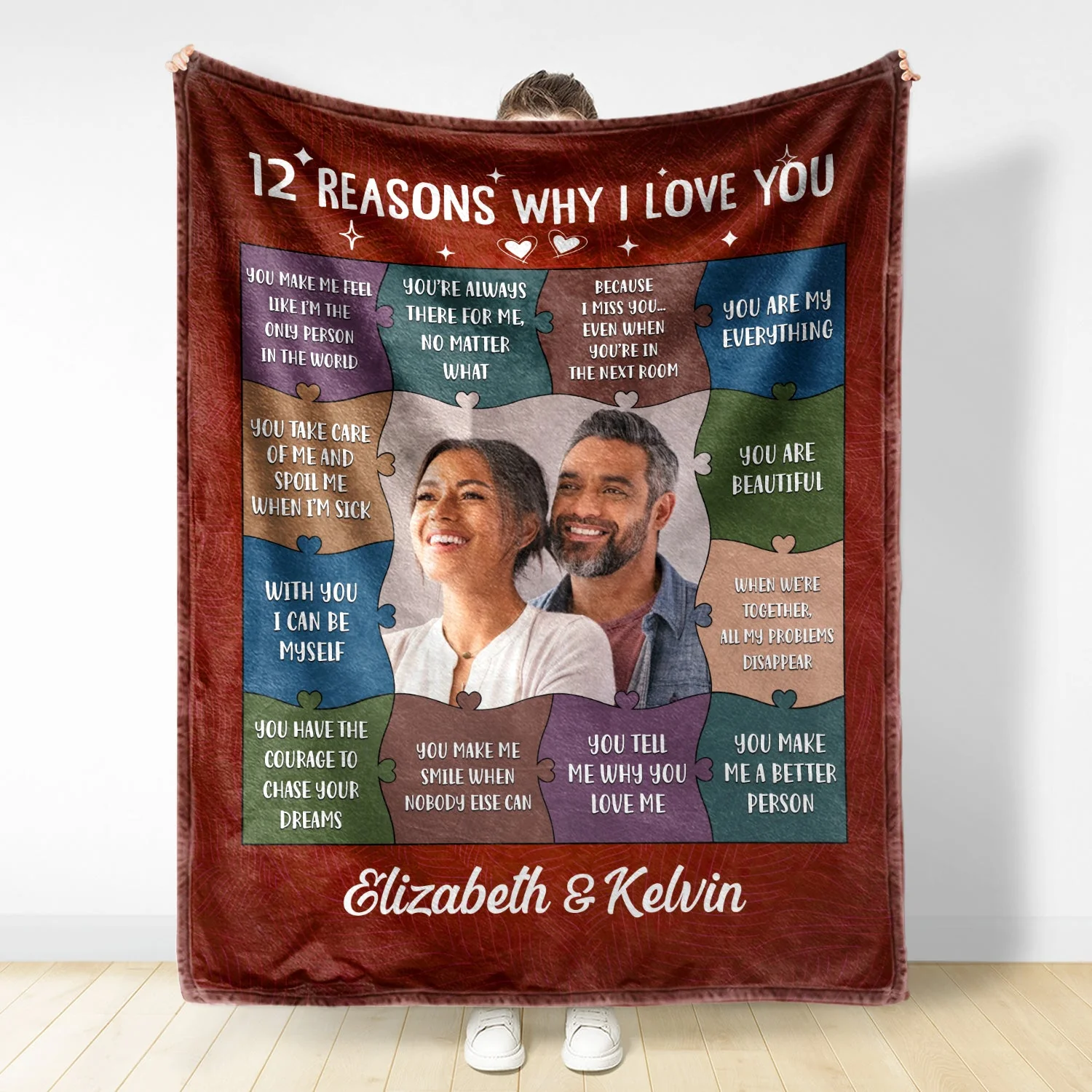 Custom Photo 12 Reasons Why I Love You - Birthday, Anniversary Gift For Spouse, Husband, Wife, Couple - Personalized Fleece Blanket - Image 3