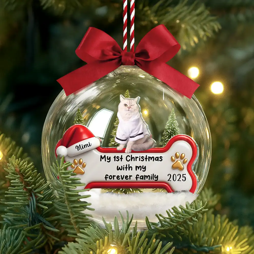 Custom Photo 1st Christmas With Forever Family - Personalized 3D Acrylic Ball Ornament - Image 4