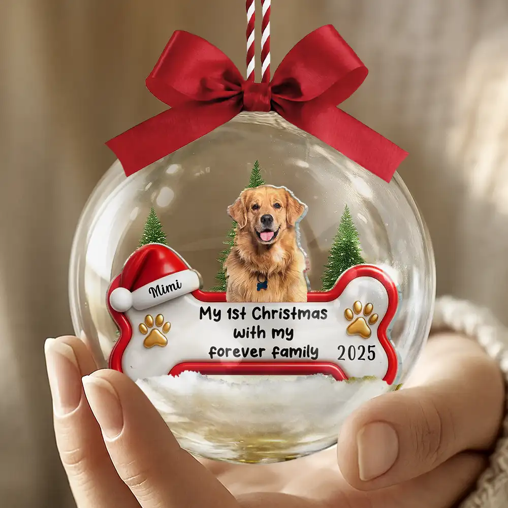 Custom Photo 1st Christmas With Forever Family - Personalized 3D Acrylic Ball Ornament - Image 5