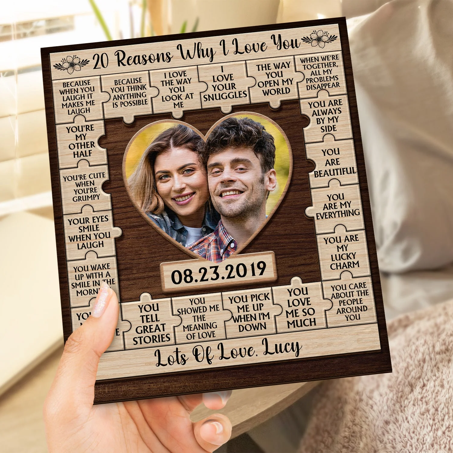 Custom Photo 20 Reasons I Love You - Loving, Anniversary Gift For Couple, Spouse, Husband, Wife - Personalized 2-Layered Wooden Plaque With Stand - Image 5