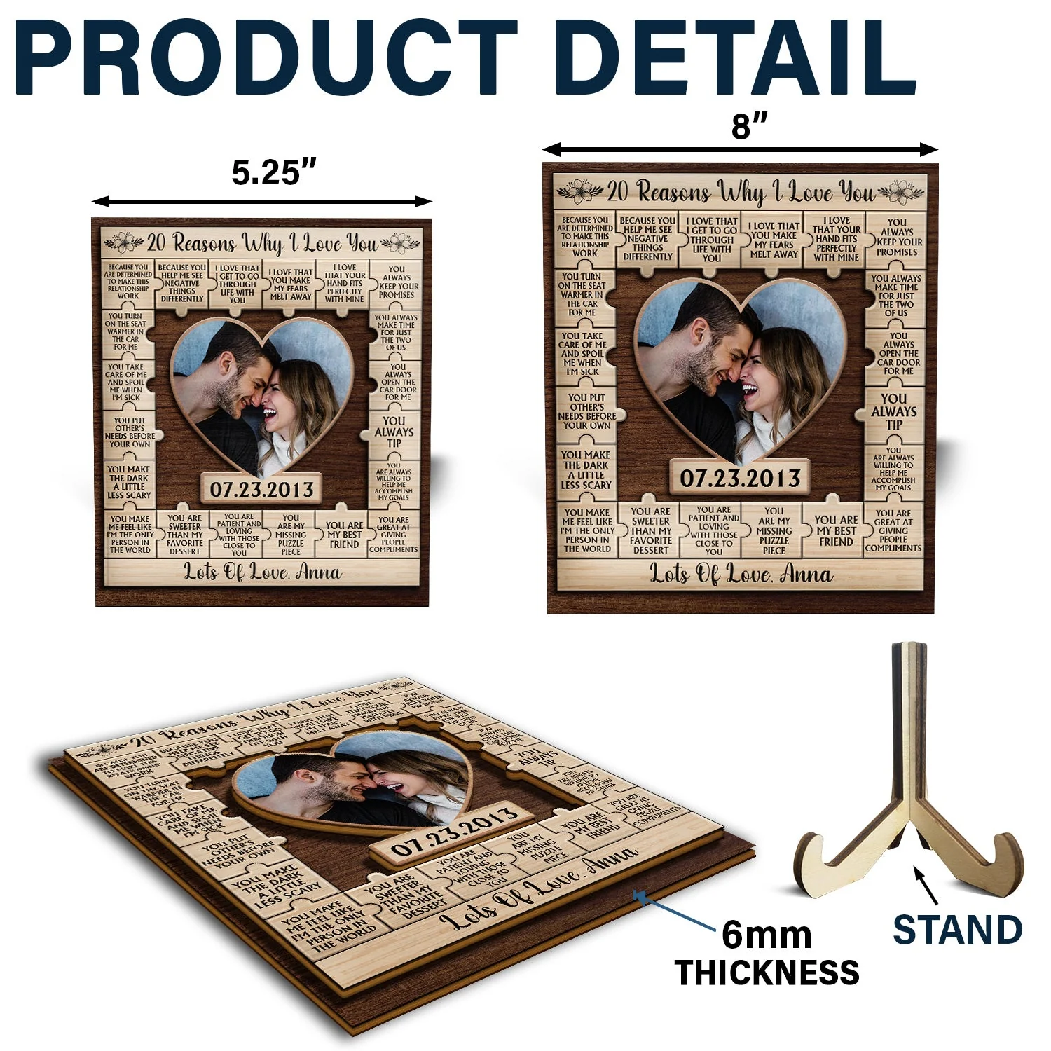 Custom Photo 20 Reasons I Love You - Loving, Anniversary Gift For Couple, Spouse, Husband, Wife - Personalized 2-Layered Wooden Plaque With Stand - Image 6