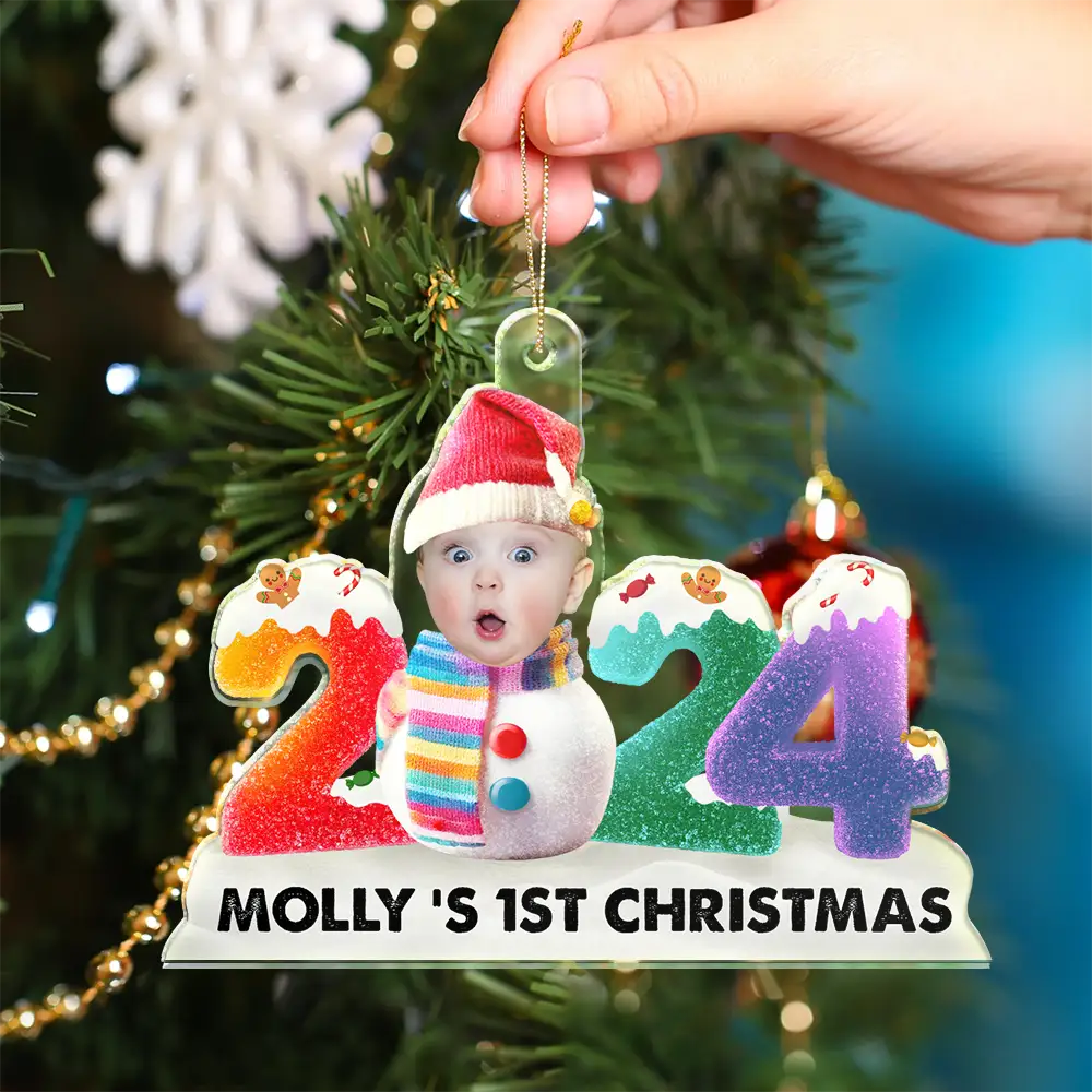 Custom Photo 2024 Sweet Gummy Candy Baby's First Christmas - Personalized Cutout Acrylic Ornament - Image 5