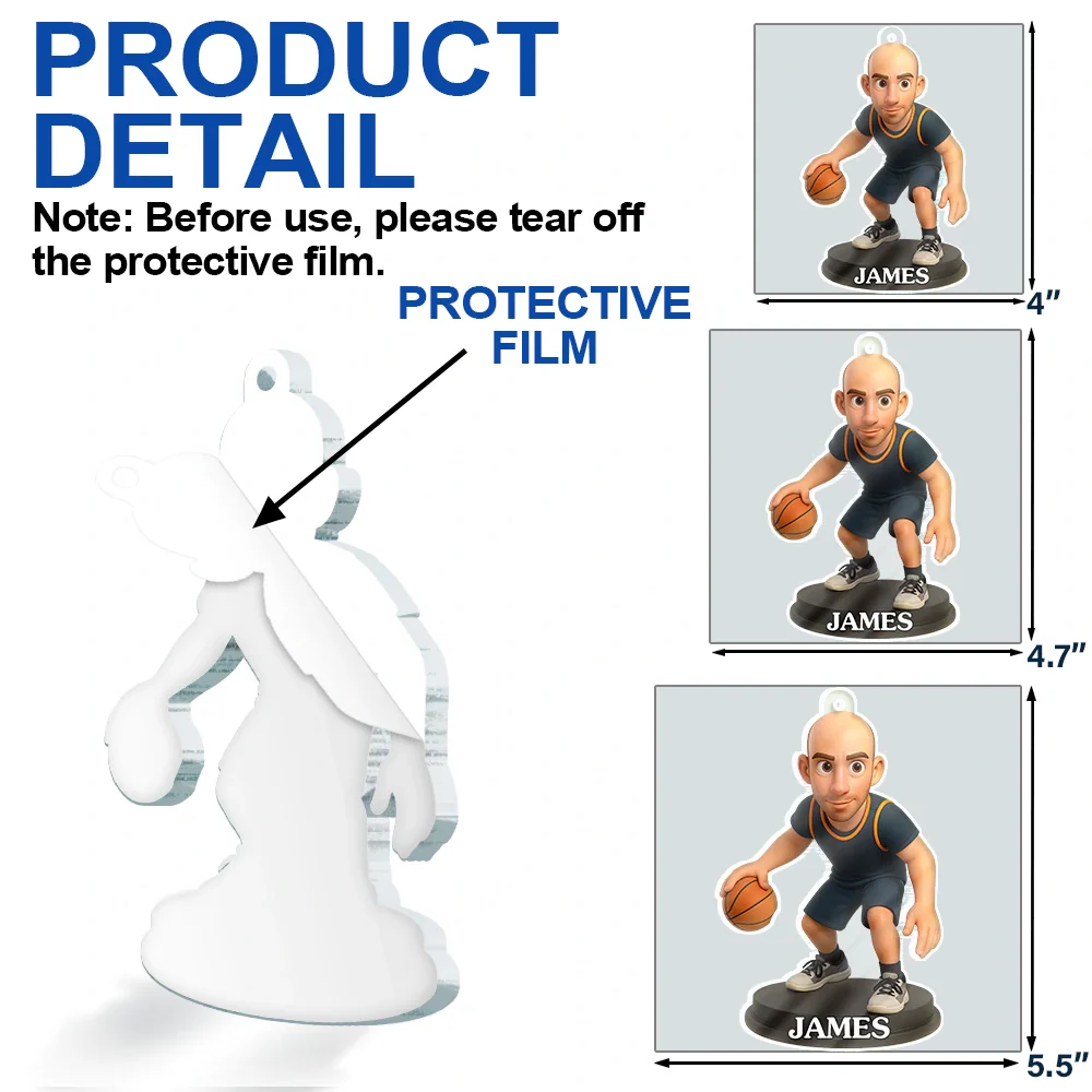 Custom Photo 3D Effect Figure Art Basketball Lover - Personalized Custom Shaped Acrylic Ornament - Image 6