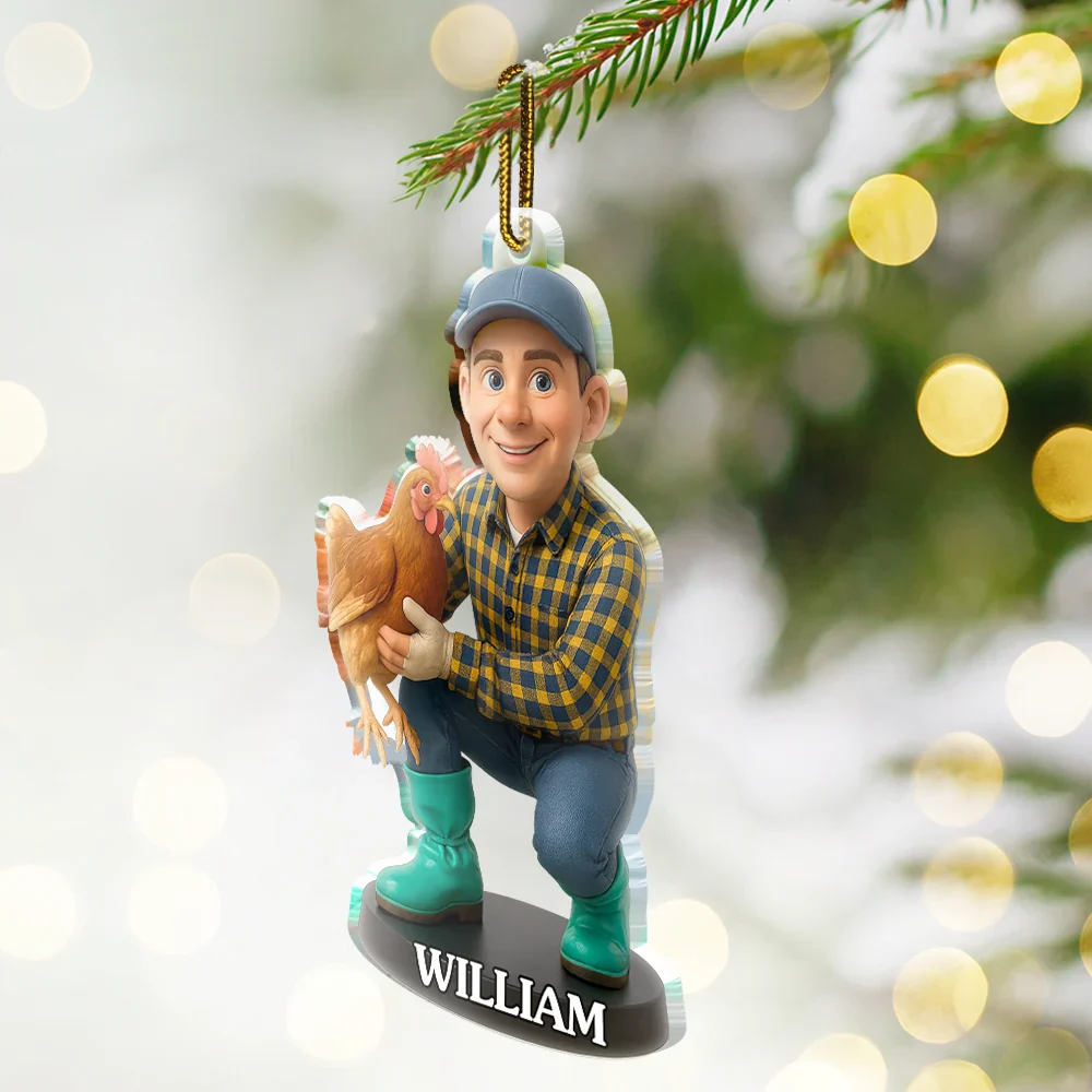 Custom Photo 3D Effect Figure Art Chicken Farmer - Personalized Custom Shaped Acrylic Ornament - Image 2