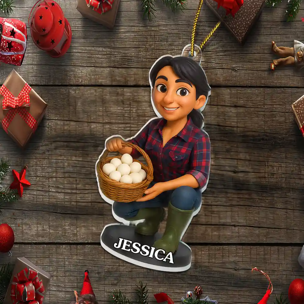 Custom Photo 3D Effect Figure Art Chicken Farmer - Personalized Custom Shaped Acrylic Ornament - Image 5