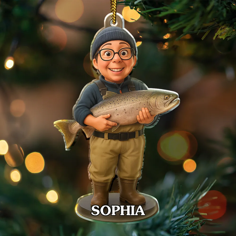 Custom Photo 3D Effect Figure Art Fishing Fisherman - Personalized Custom Shaped Acrylic Ornament - Image 3
