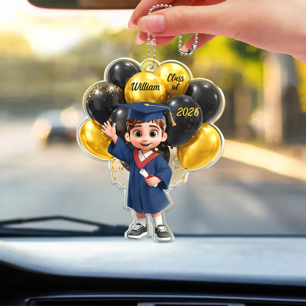 Custom Photo 3D Effect Happy Graduation Kid - Personalized Acrylic Car Hanger - Image 4