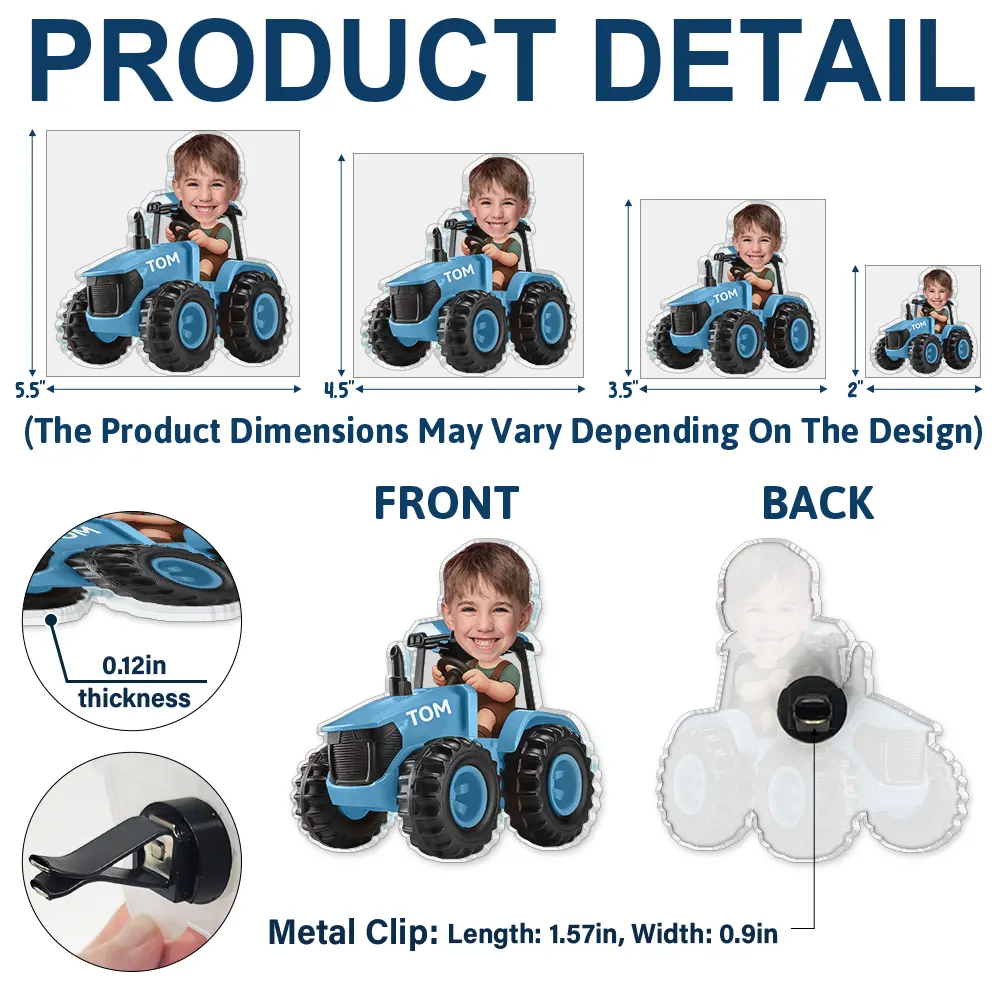 Custom Photo 3D Effect Tractor Farmer - Personalized Acrylic Car Vent Clip - Image 6