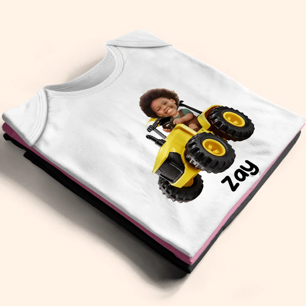 Custom Photo 3D Effect Tractor Farmer - Personalized Baby Onesie - Image 4