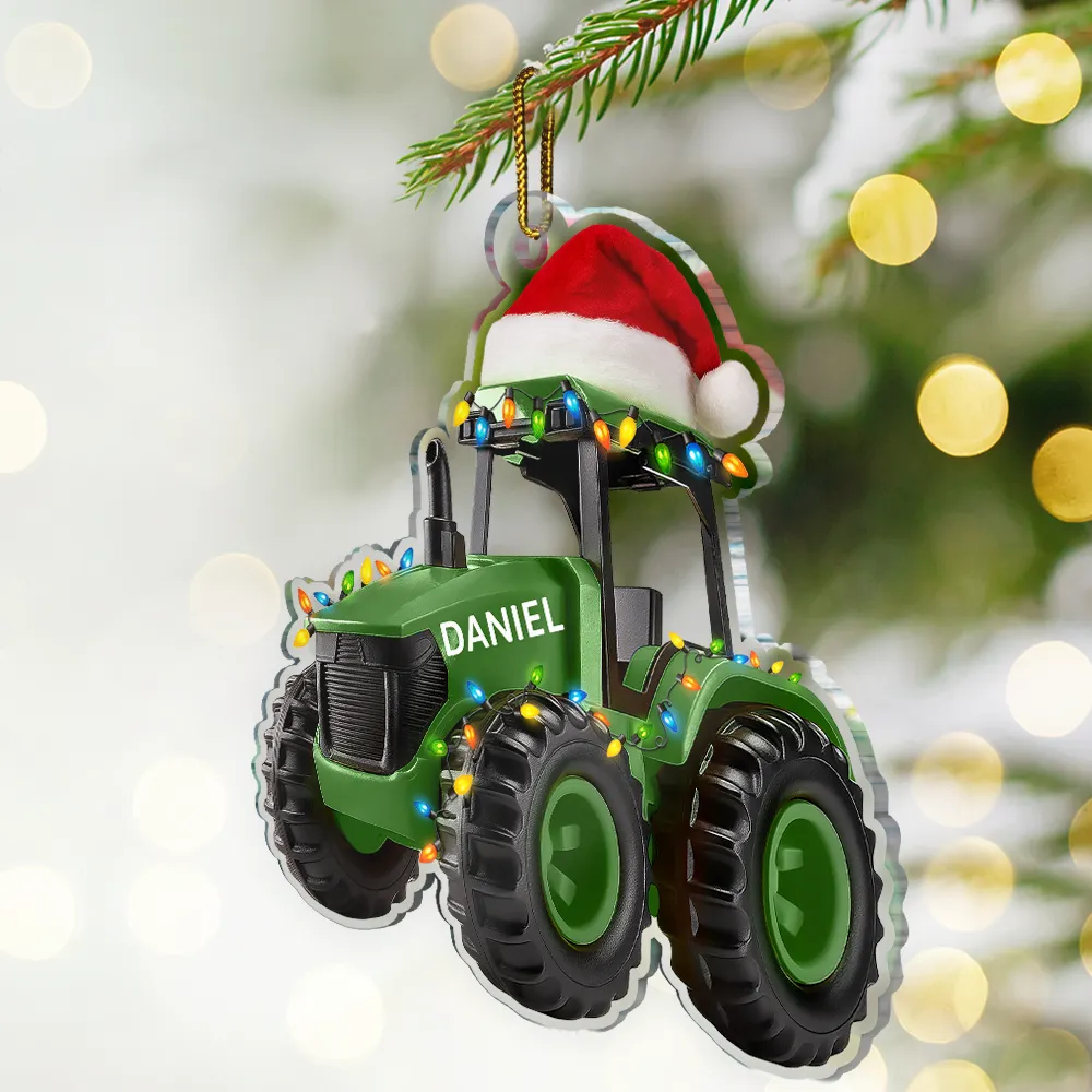 Custom Photo 3D Effect Tractor Farmer - Personalized Custom Shaped Acrylic Ornament - Image 3