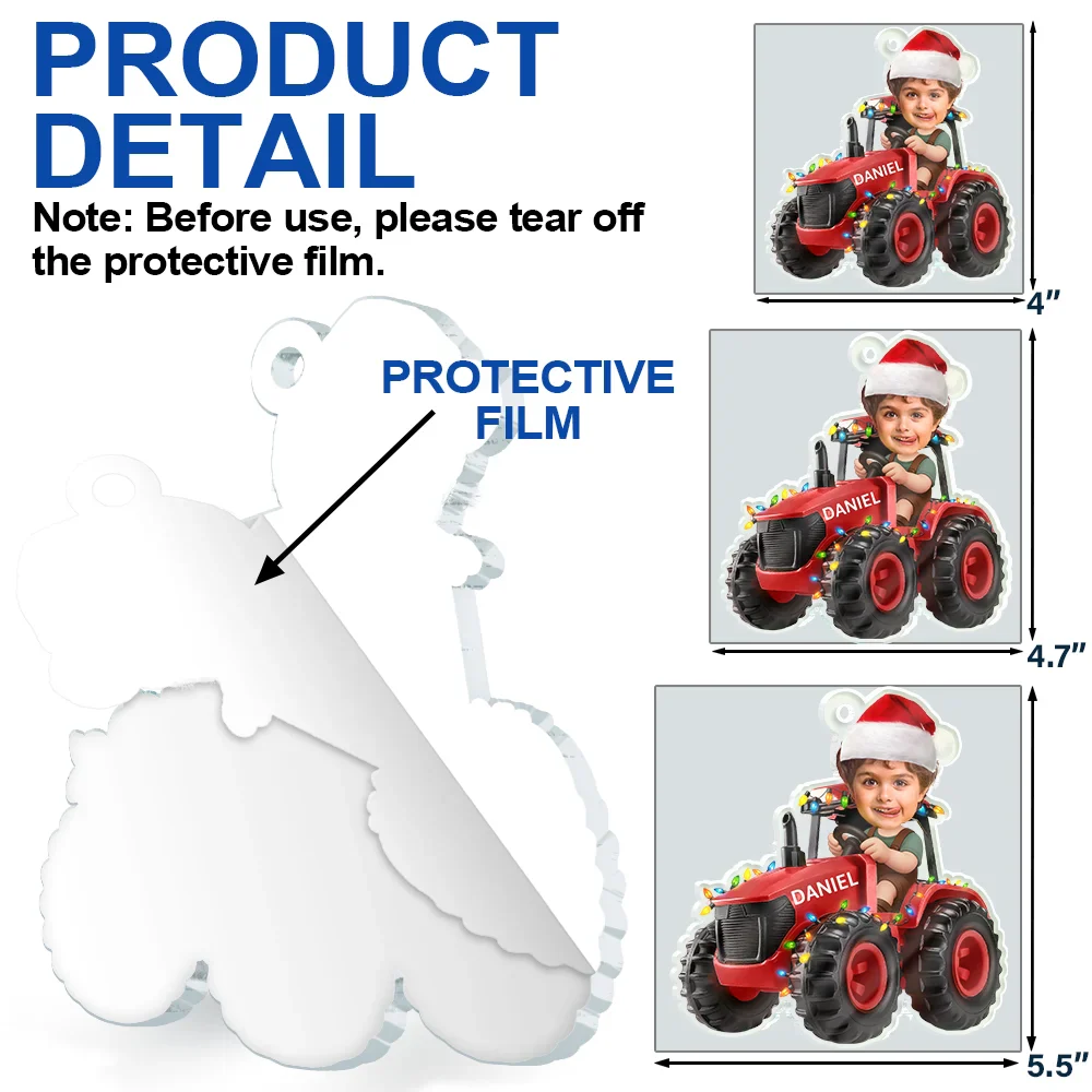 Custom Photo 3D Effect Tractor Farmer - Personalized Custom Shaped Acrylic Ornament - Image 7
