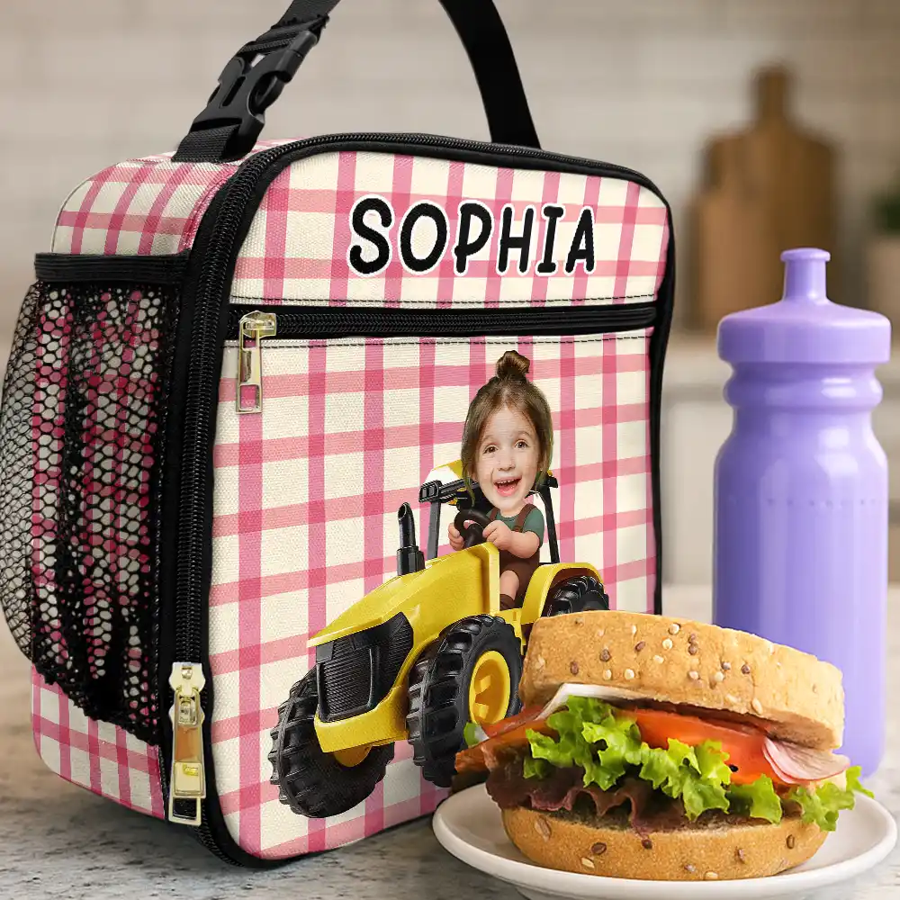 Custom Photo 3D Effect Tractor Farmer - Personalized Kids Lunch Bag - Image 3