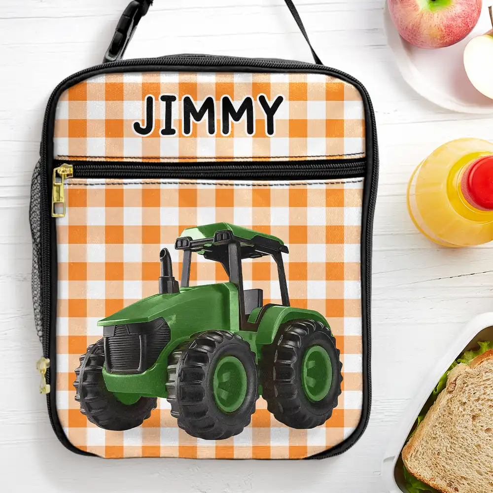 Custom Photo 3D Effect Tractor Farmer - Personalized Kids Lunch Bag - Image 4
