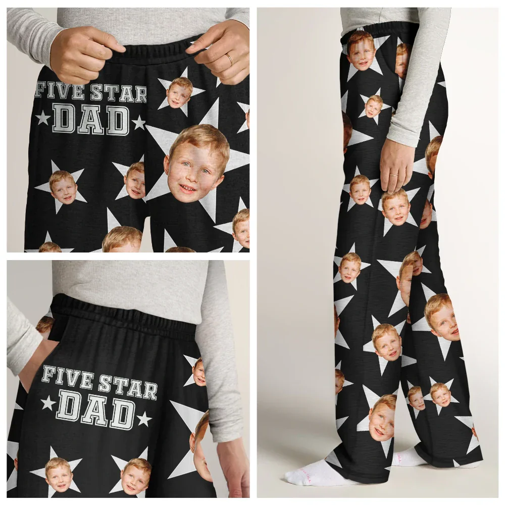 Custom Photo 5 Star Dad - Personalized Pajama Pants - Image 8