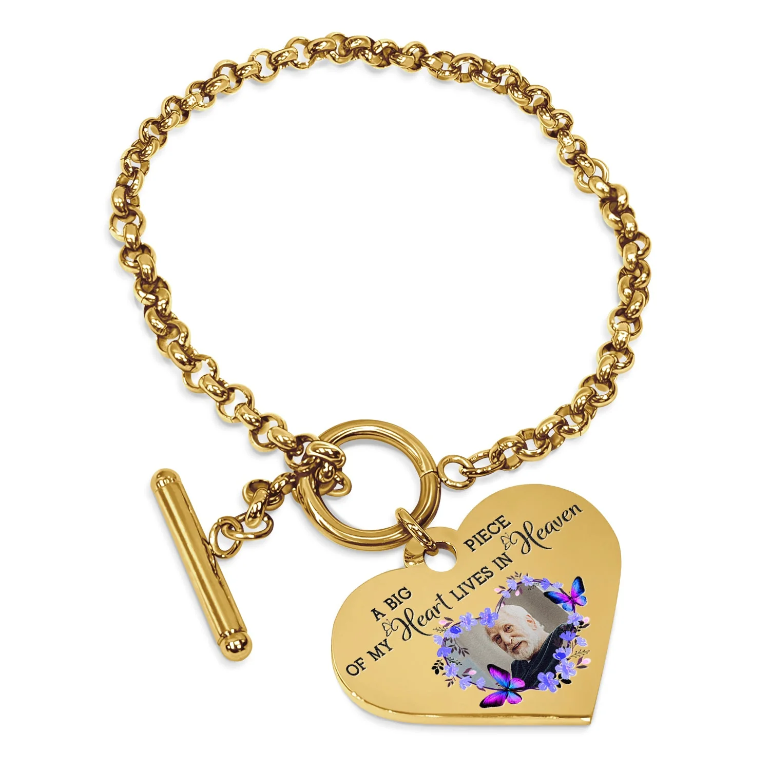 Custom Photo A Big Piece Of My Heart - Memorial Gift For Family, Siblings, Friends, Dog Lovers, Cat Lovers - Personalized Heart Bracelet - Image 2