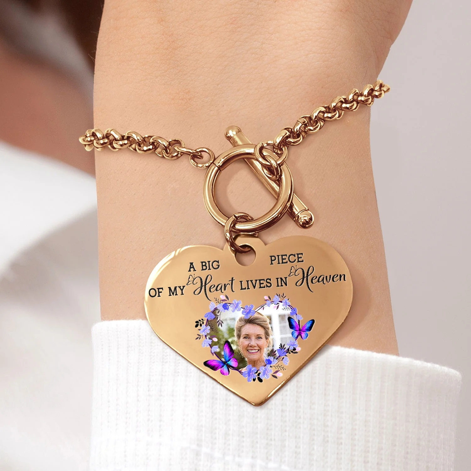 Custom Photo A Big Piece Of My Heart - Memorial Gift For Family, Siblings, Friends, Dog Lovers, Cat Lovers - Personalized Heart Bracelet - Image 6