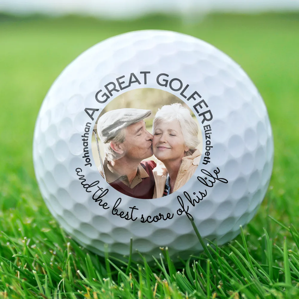 Custom Photo A Great Golfer And The Best Score Of His Life Couple Husband Wife - Personalized Golf Ball - Image 2
