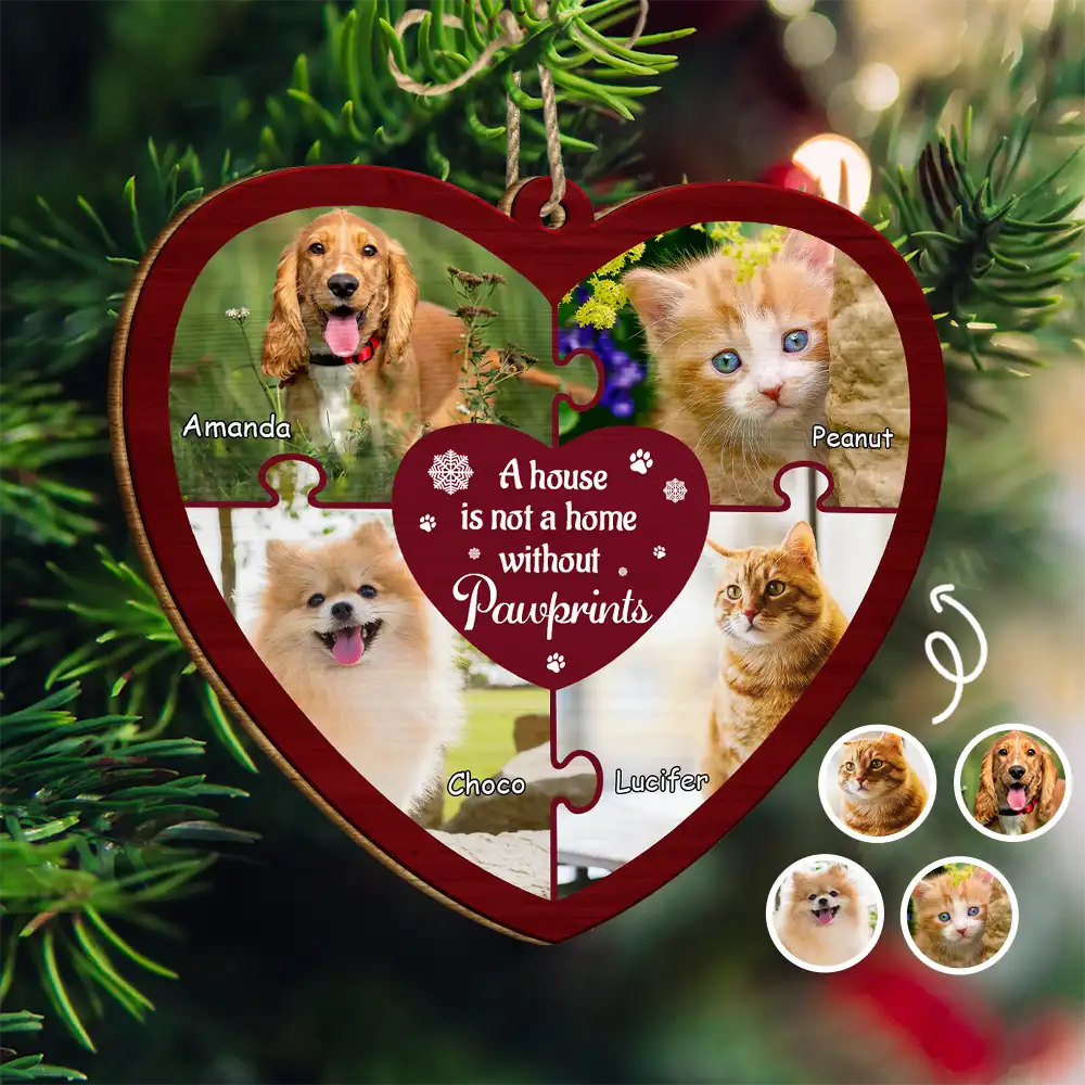 Custom Photo A House Is Not A Home Without Pawprints - Personalized Custom Shaped Wooden Ornament