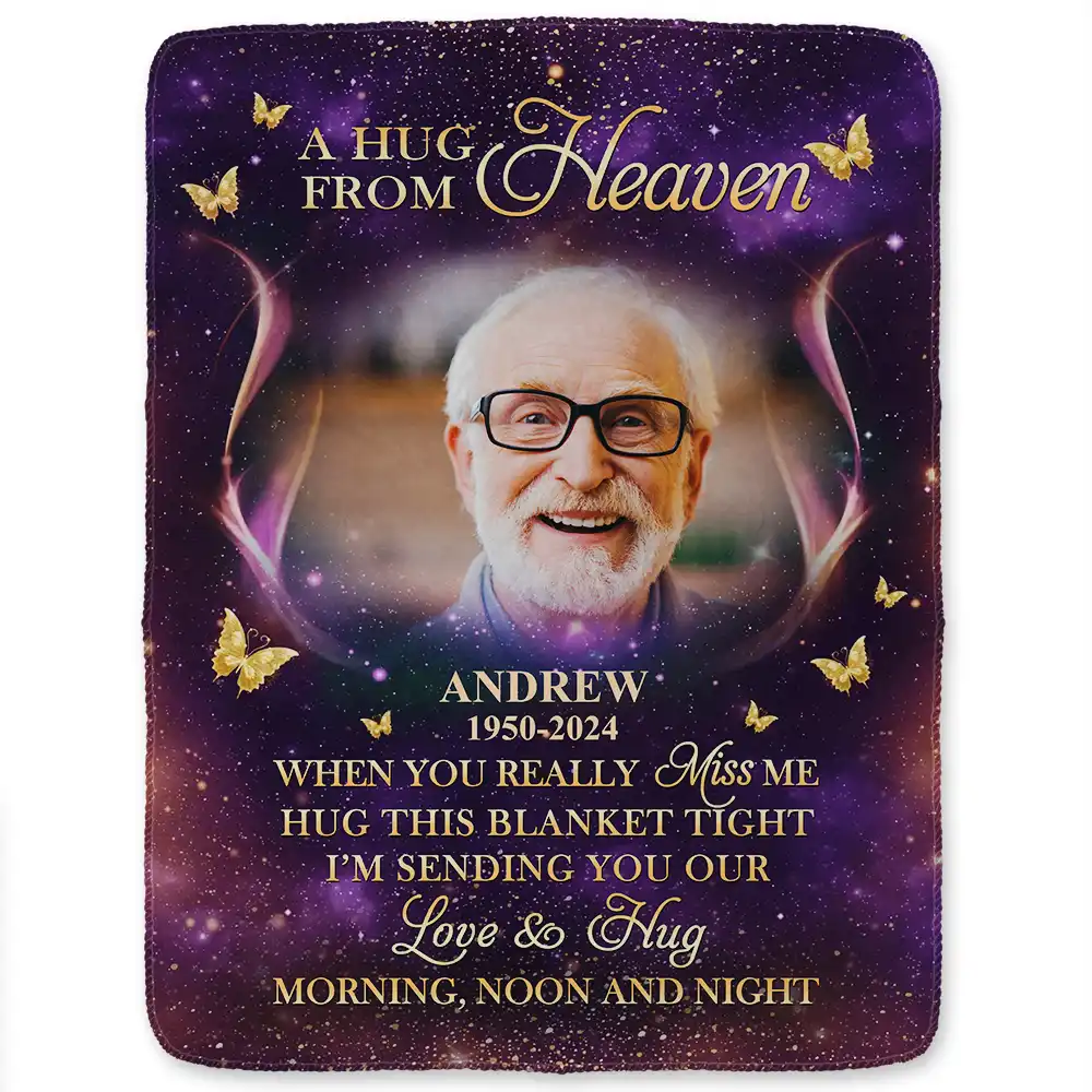 Custom Photo A Hug From Heaven Family Memorial - Personalized Fleece Blanket, Sherpa Blanket - Image 2