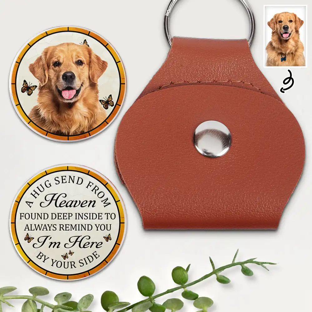 Custom Photo A Hug From Heaven I Am Here By Your Side - Personalized Leather Pocket Hug