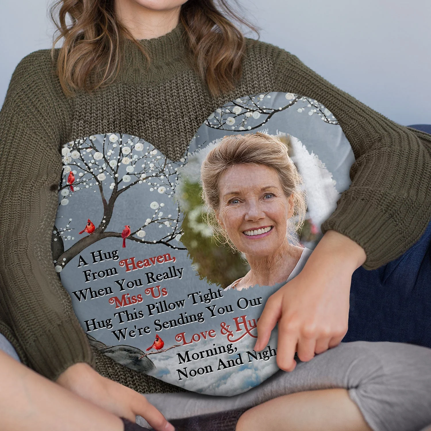 Custom Photo A Hug From Heaven - Memorial Gift For Family, Friends - Personalized Heart Shaped Pillow - Image 3
