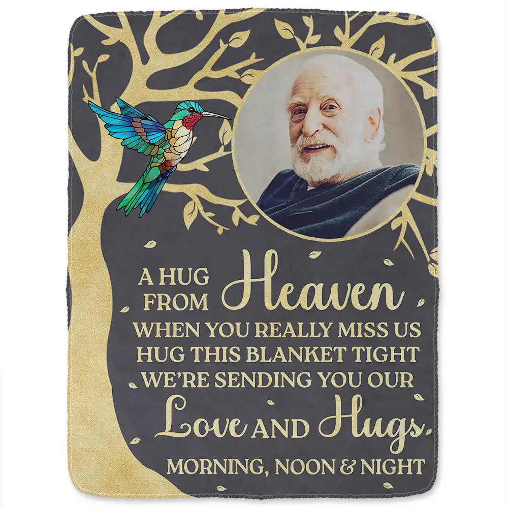 Custom Photo A Hug From Heaven Memorial - Personalized Fleece Blanket, Sherpa Blanket - Image 2