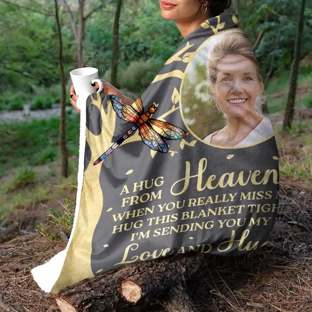 Custom Photo A Hug From Heaven Memorial - Personalized Fleece Blanket, Sherpa Blanket - Image 5