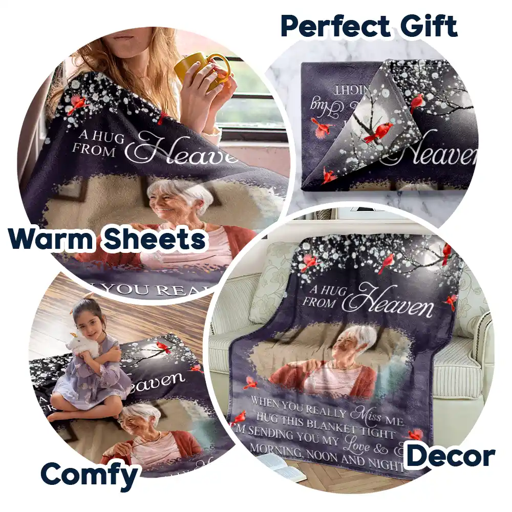 Custom Photo A Hug From Heaven - Personalized Fleece Blanket, Sherpa Blanket - Image 7