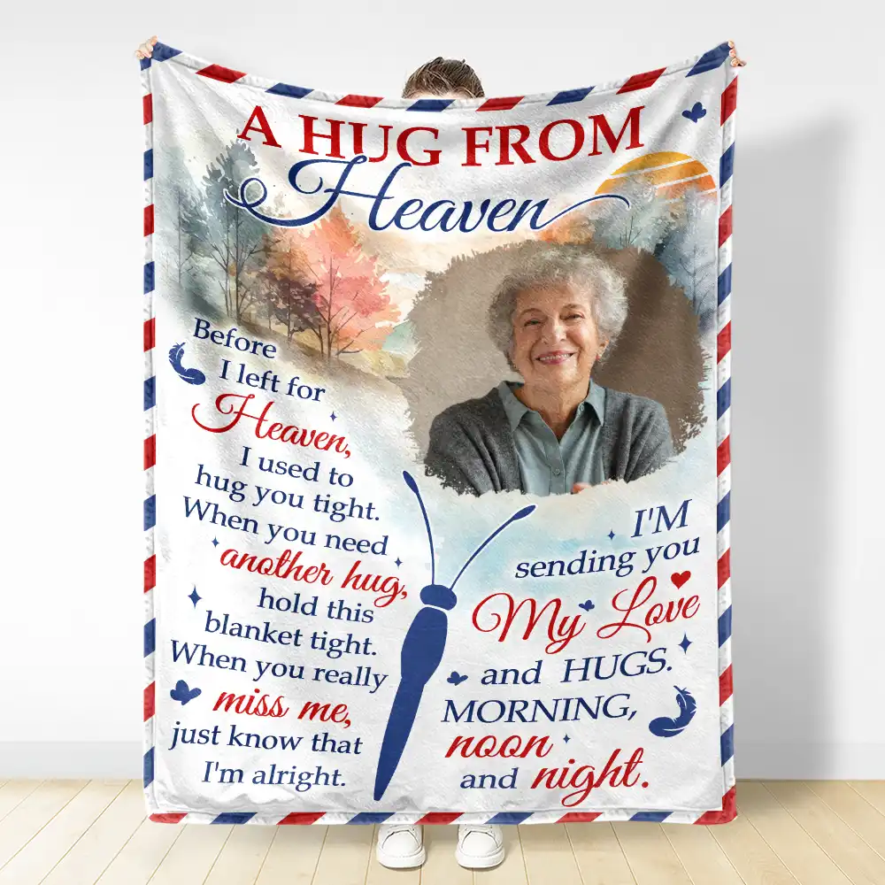 Custom Photo A Hug From Heaven - Personalized Fleece Blanket, Sherpa Blanket - Image 3