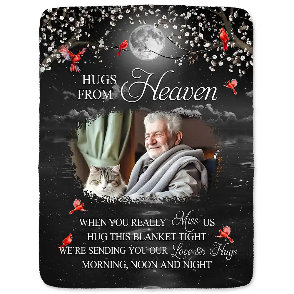 Custom Photo A Hug From Heaven When You Really Miss Me Memorial - Personalized Fleece Blanket, Sherpa Blanket - Image 2