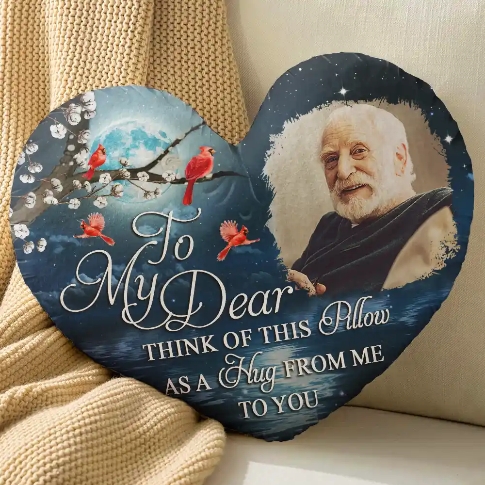 Custom Photo A Hug From Heaven When You Really Miss Me Memorial - Personalized Heart Shaped Pillow - Image 4