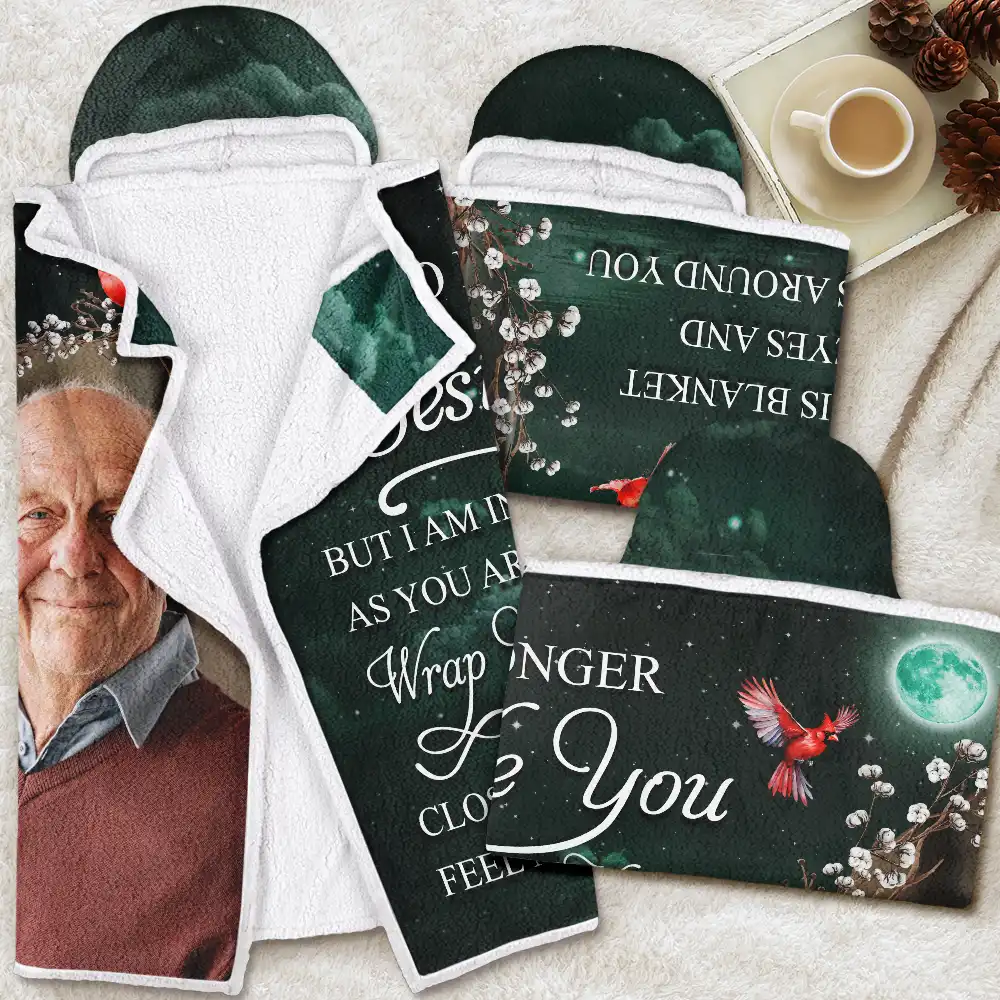 Custom Photo A Hug From Heaven When You Really Miss Me Memorial - Personalized Wearable Hooded Blanket - Image 4