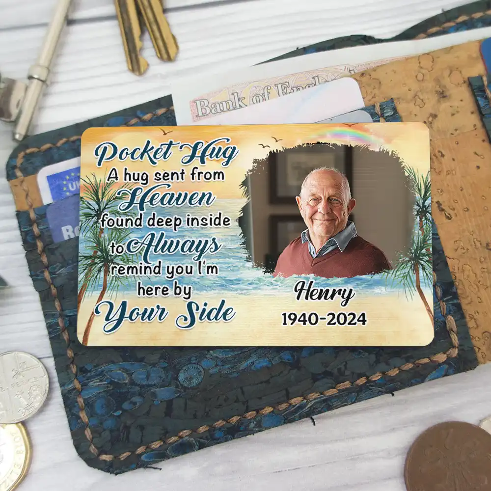 Custom Photo A Hug Send From Heaven - Personalized Aluminum Wallet Card - Image 4