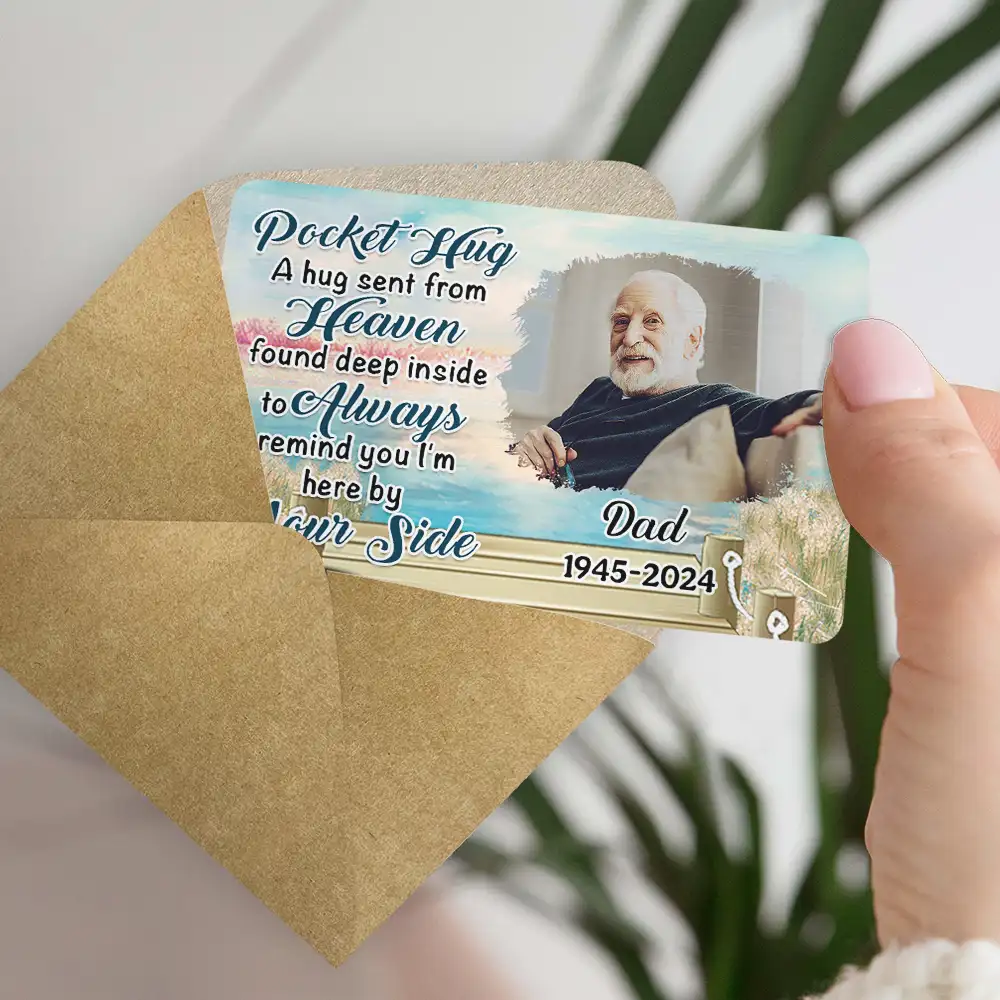 Custom Photo A Hug Send From Heaven - Personalized Aluminum Wallet Card - Image 5