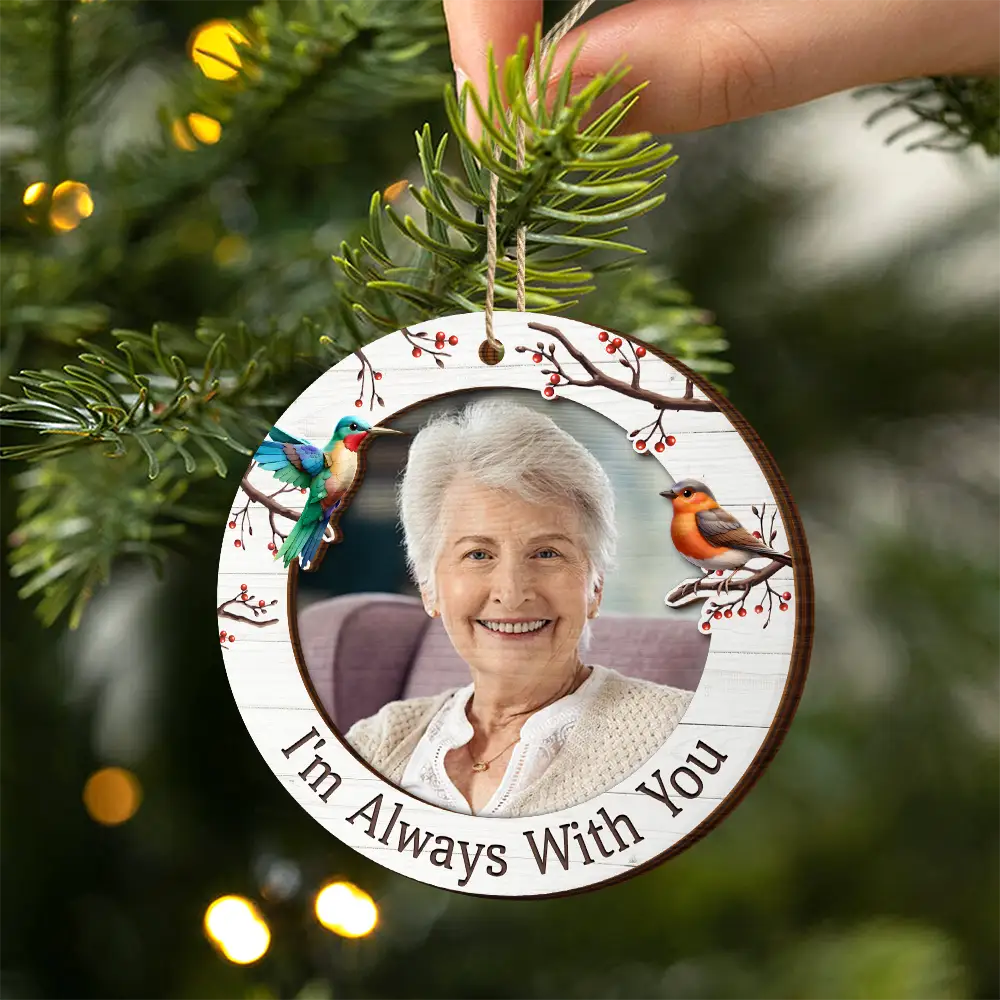 Custom Photo A Hug Sent From Heaven Memorial - Personalized 2-Layered Wooden Ornament - Image 2