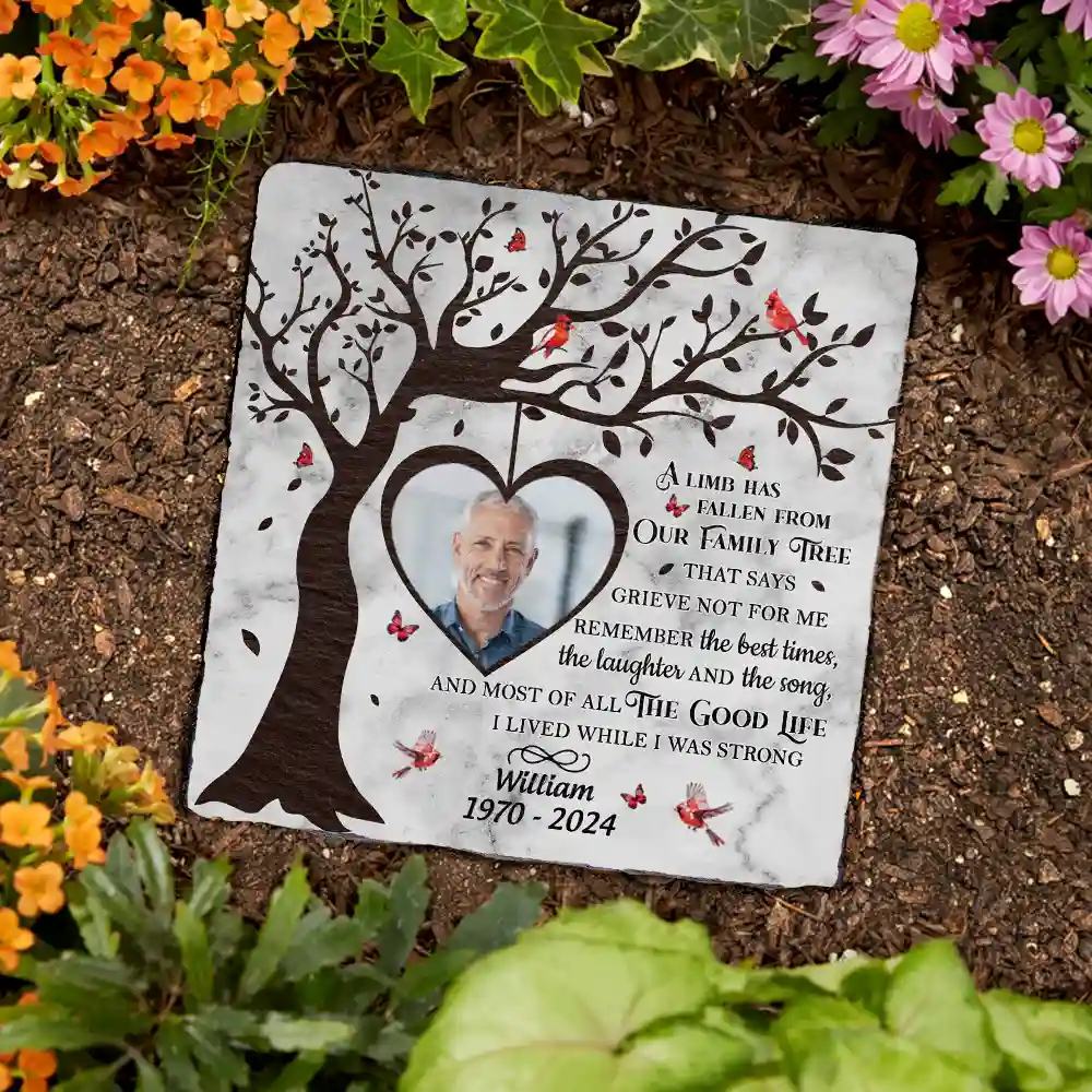 Custom Photo A Limb Has Fallen From Our Family Tree - Personalized Rectangle Memorial Garden Stone - Image 3