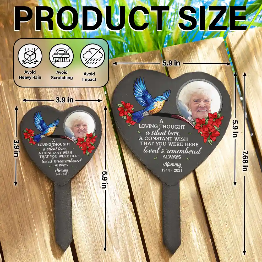 Custom Photo A Loving Thought A Silent Tear Memorial - Personalized Heart Slate Garden Stake - Image 5