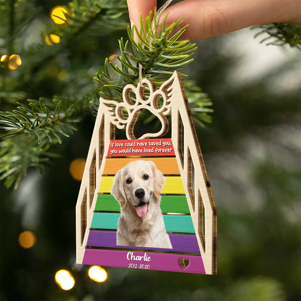 Custom Photo A Piece Of My Heart Is At The Rainbow Bridge - Personalized Custom Shaped Wooden Ornament - Image 3