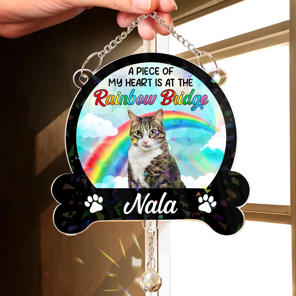 Custom Photo A Piece Of My Heart Is At The Rainbow Bridge - Personalized Rainbow Suncatcher With Crystal Ball Prism - Image 3