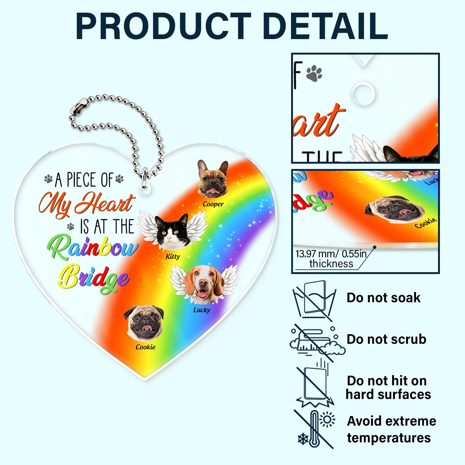 Custom Photo A Piece Of My Heart Is At The Rainbow Bridge - Pet Memorial Gift - Personalized Acrylic Car Hanger - Image 6
