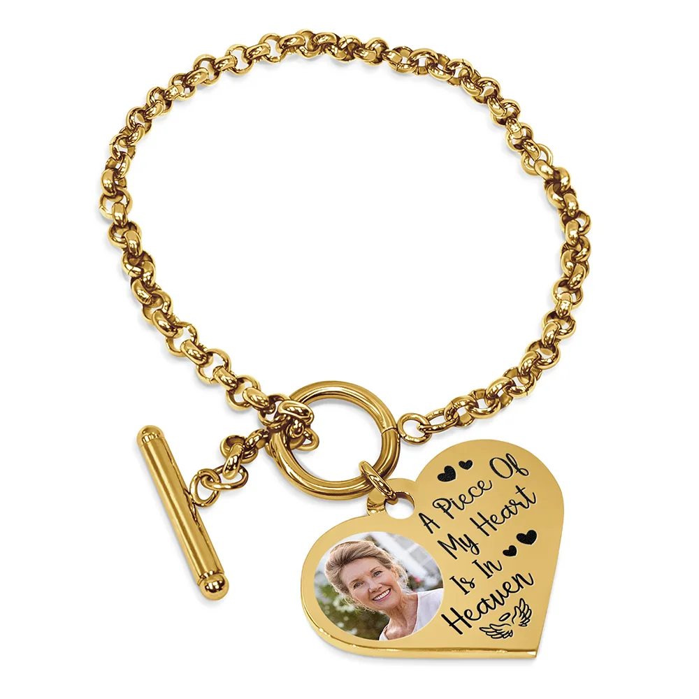 Custom Photo A Piece Of My Heart Is In Heaven Memorial - Personalized Heart Bracelet - Image 2