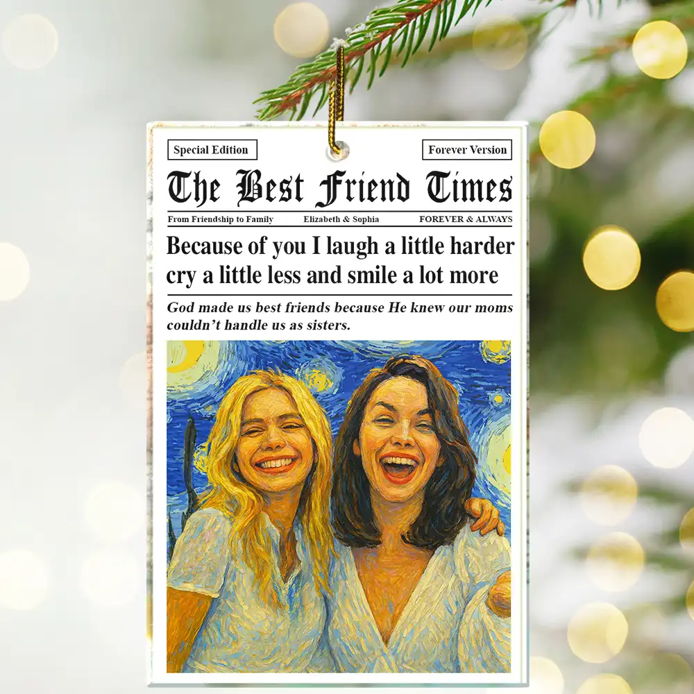 Custom Photo A True Friendship Is A Journey Without An End Starry Night - Personalized Custom Shaped Acrylic Ornament - Image 3