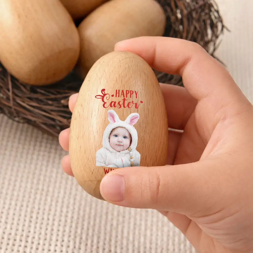 Custom Photo Adorable Kid Baby Happy Easter - Personalized Musical Wooden Easter Egg Shaker - Image 4