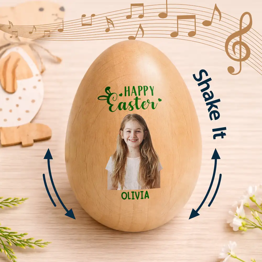 Custom Photo Adorable Kid Baby Happy Easter - Personalized Musical Wooden Easter Egg Shaker - Image 5