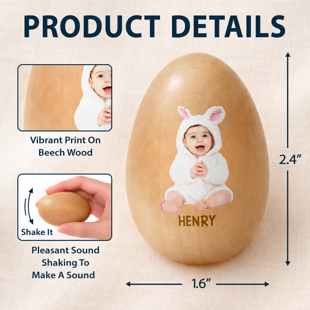 Custom Photo Adorable Kid Baby Happy Easter - Personalized Musical Wooden Easter Egg Shaker - Image 6